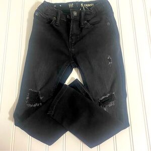 Gap Kids Boys Skinny Distressed Jeans Size 5 Black Adjustable Waist